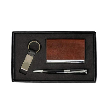 Cardcase set With Business card case, Triangle body Ball point pen & Metal keychain
