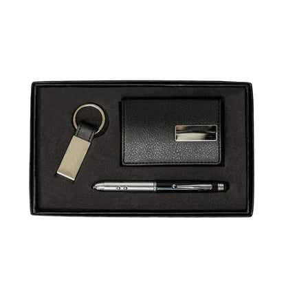 Gift set With Leatherette Card case, Multi-functional metal pen & Keychain