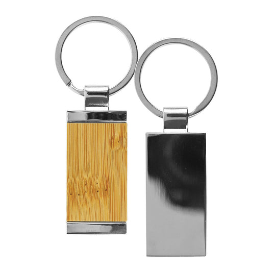 Rectangular Bamboo and Metal Keychains 32mm