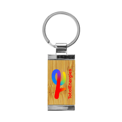 Rectangular Bamboo and Metal Keychains 32mm