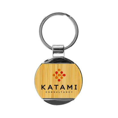 Round Bamboo and Metal Keychains 32mm