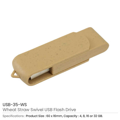 Wheat Straw Swivel USB Flash Drives, 4GB to 32GB