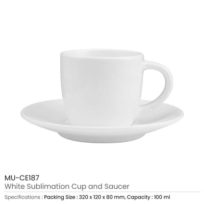 Sublimation White Ceramic Cup & Saucer 100ml