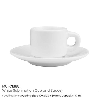 Sublimation White Ceramic Cup & Saucer 77ml Capacity