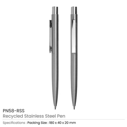 Recycled Stainless Steel Metal Pens, Push Button, Blue Ink