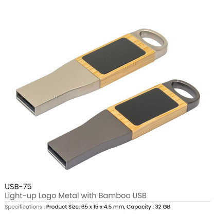 Light-Up Logo Metal & Bamboo USB Flash Drives 32GB