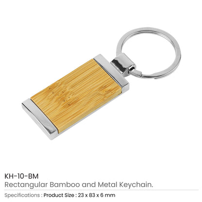 Rectangular Bamboo and Metal Keychains 32mm