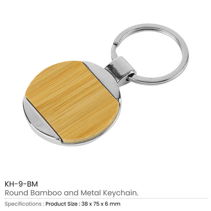 Round Bamboo and Metal Keychains 32mm