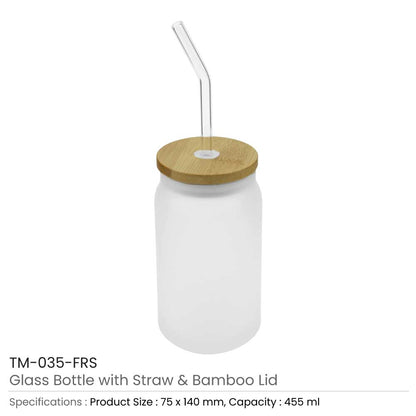 Glass Bottle with Straw and Bamboo Lid 455 ml Capacity