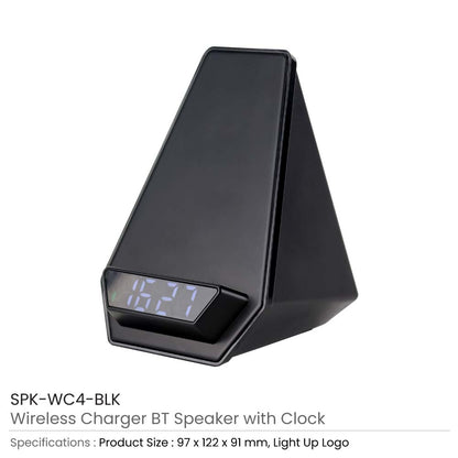 Wireless Charger BT Speaker with Clock & Light-up Logo