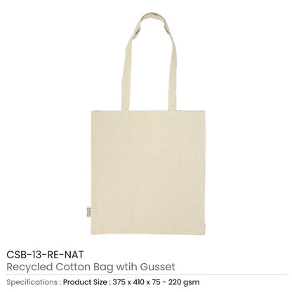 Recycled Cotton Tote Bags with Gusset 8 Oz