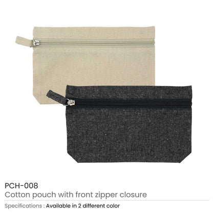 Natural Cotton Pouches with front Zipper Closure