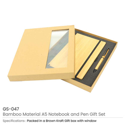 Bamboo Journal Set with A5 Size Notebook and Pen