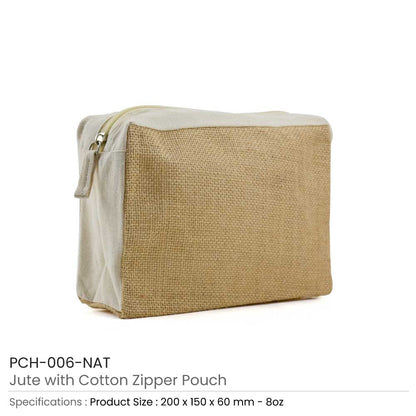 Natural Jute with Cotton Zipper Pouches