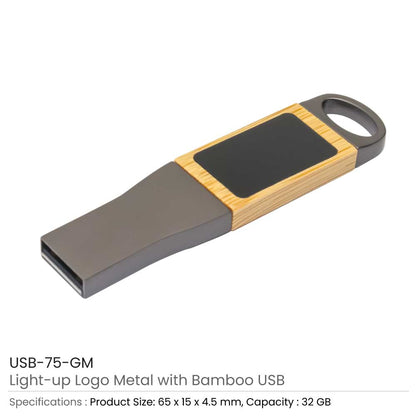 Light-Up Logo Metal & Bamboo USB Flash Drives 32GB