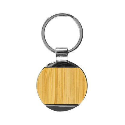 Round Bamboo and Metal Keychains 32mm