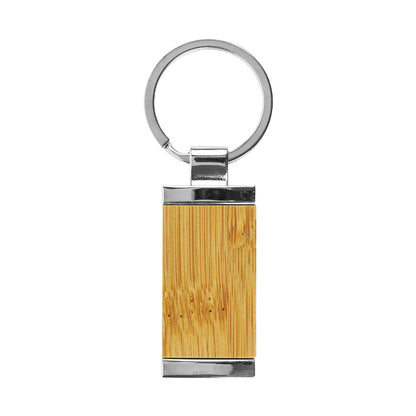 Rectangular Bamboo and Metal Keychains 32mm
