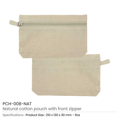 Natural Cotton Pouches with front Zipper Closure