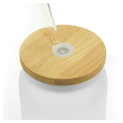 Glass Bottle with Straw and Bamboo Lid 455 ml Capacity