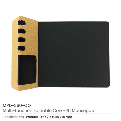 Foldable Cork+PU Mousepad with Mobile & Pen Holder