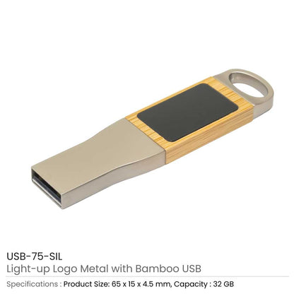 Light-Up Logo Metal & Bamboo USB Flash Drives 32GB