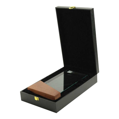 Crystal Awards with Wood Base in Black Hardboard Box