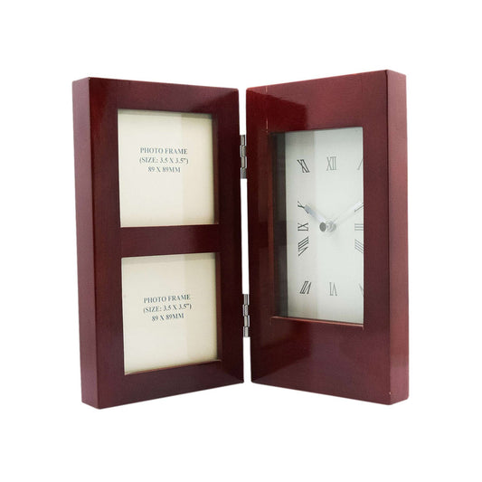 Wooden Desk Clock with Two Photo Frames