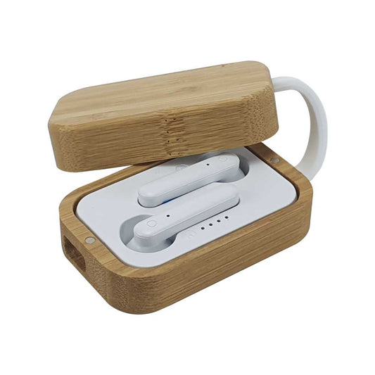 BT Earbuds with Bamboo Case – Eco-Friendly Tech with Style