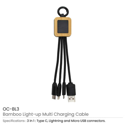 Bamboo Light Up Logo Multi-Charging Cables Type C