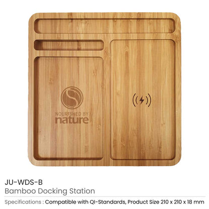 Bamboo 15W Wireless Desk Fast Charging Pad & Organizer