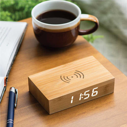 Bamboo Clock with 5W Wireless Charging Function