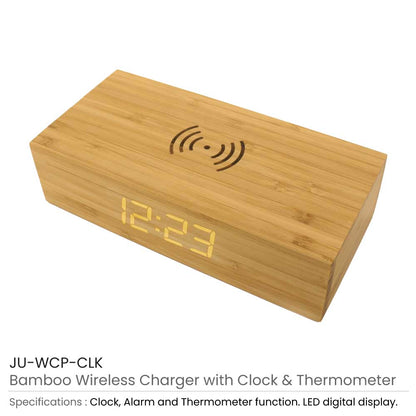 Bamboo Clock with 5W Wireless Charging Function