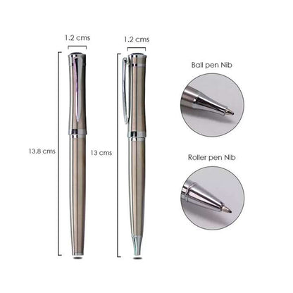 Silver-Body Roller Pen with Matching Ball Pen