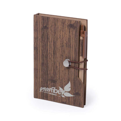 Wood Design Notebook with Sticky Notes & Pen