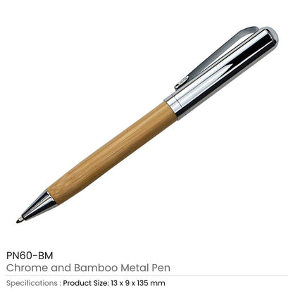 Chrome and Bamboo Metal Pens