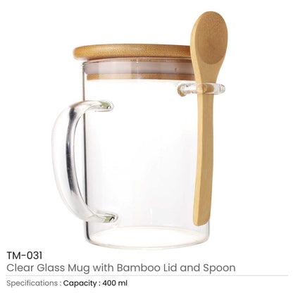 Clear Glass Mug with Bamboo Lid and Spoon