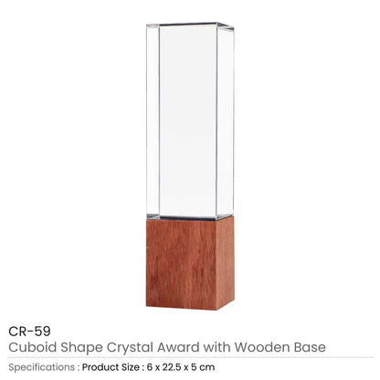 Cuboid Shaped Crystal Awards with Wooden Base