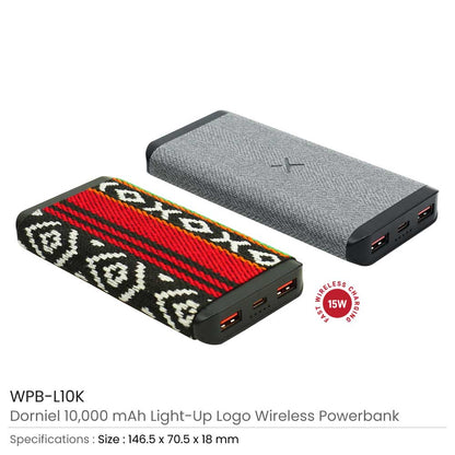Dorniel Fast Wireless Powerbank 15W 10K mAh & Light-up Logo