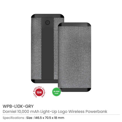 Dorniel Fast Wireless Powerbank 15W 10K mAh & Light-up Logo
