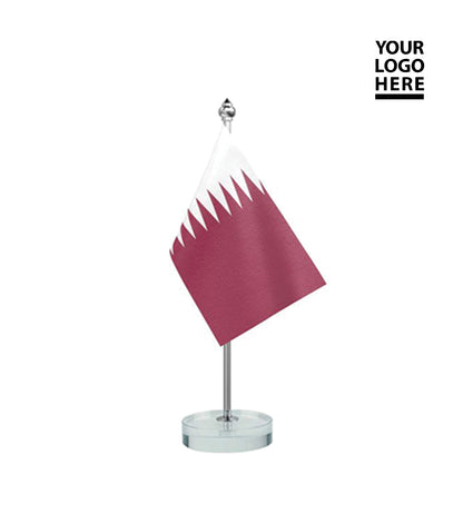 Qatar Table Flag with Glass Base