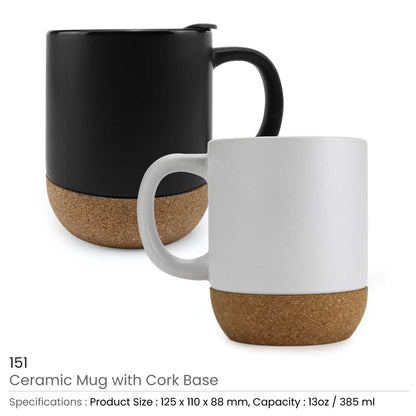 Ceramic Mugs with Lid and Cork Base 385 ml