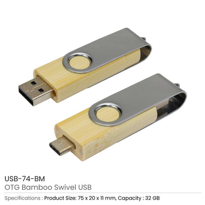 OTG Bamboo Swivel USB Flash Drives 32GB Type C