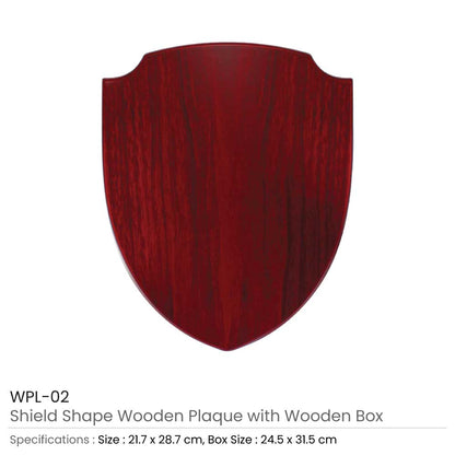 Shield Shaped Wooden Plaque with Box & Golden Aluminium Plate