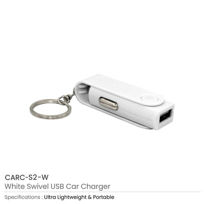 Swivel USB Car Charger with Key Ring attachment