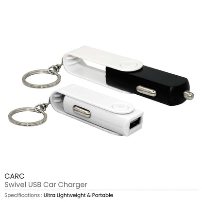 Swivel USB Car Charger with Key Ring attachment