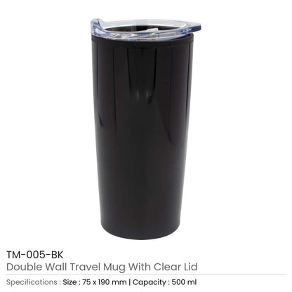 Double-Wall Travel Mugs with Clear Lid