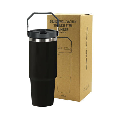 Double Wall Stainless Steel Tumblers with Handle & Straw – 900ml