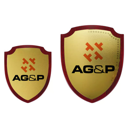 Shield Shaped Wooden Plaques with Golden Aluminium Plate