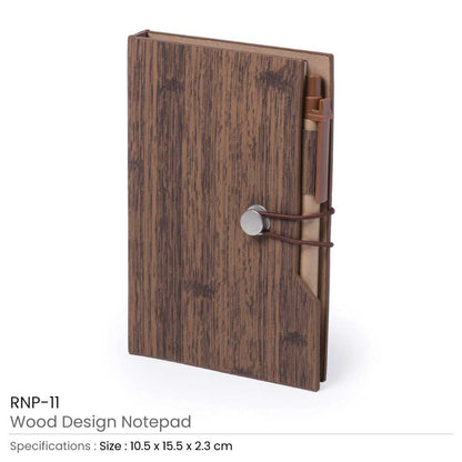 Wood Design Notebook with Sticky Notes & Pen