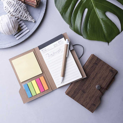 Wood Design Notebook with Sticky Notes & Pen